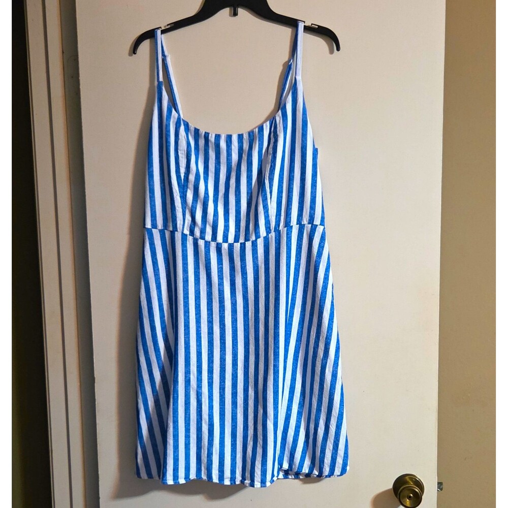 Old Navy XL Tall Blue/White Striped Strappy Smocked Scoop Neck Knee Sundress